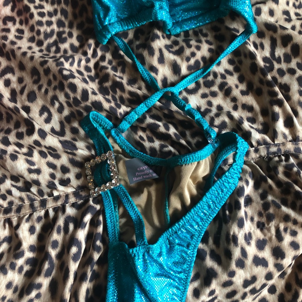 Beauty contest bikini pink and blue posing suit